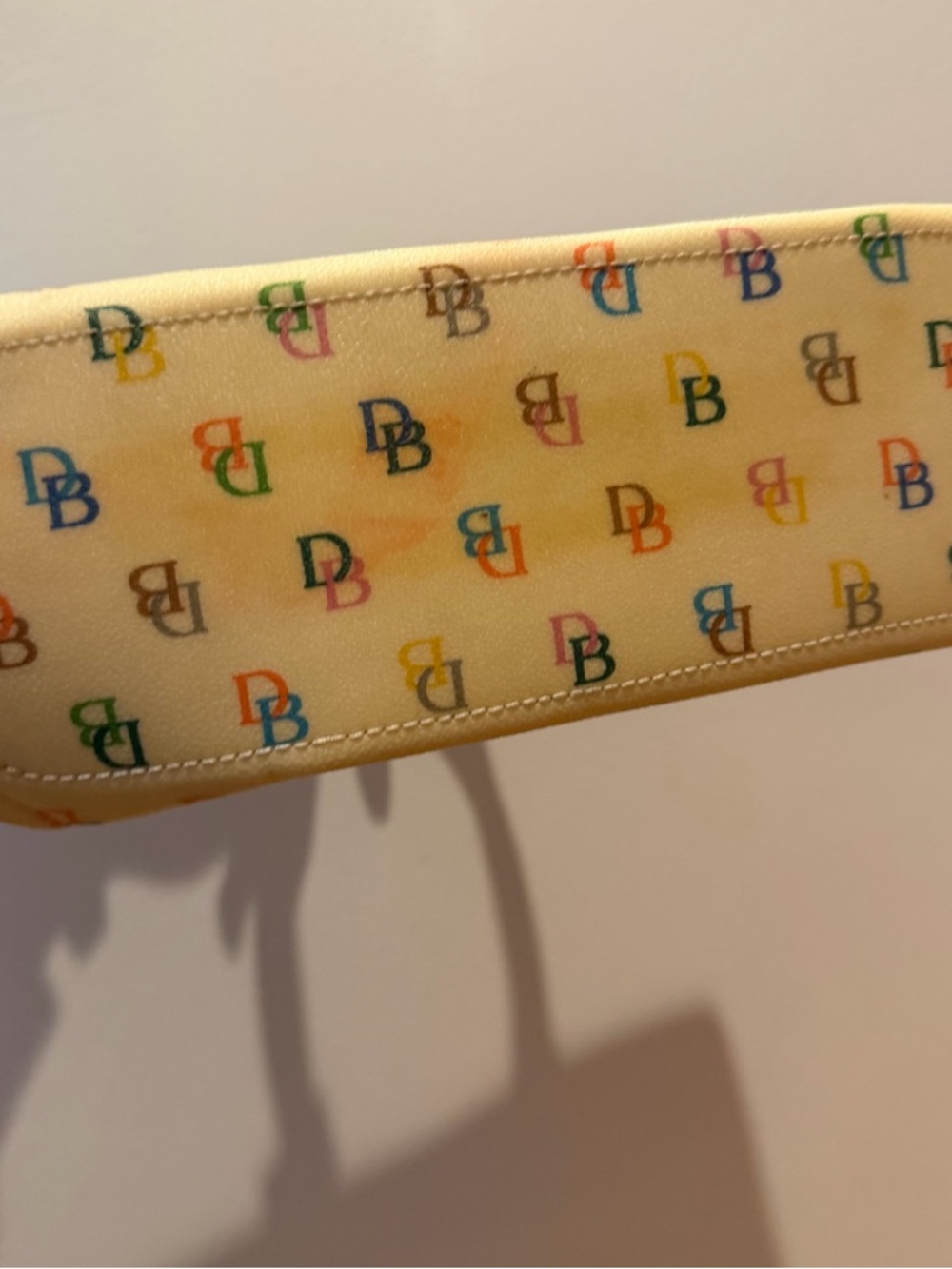 Vintage Y2K 90s Dooney & Bourke Cream Multicolor DB Logo Leather-Trim Mini Tote - Picture 4 of 9